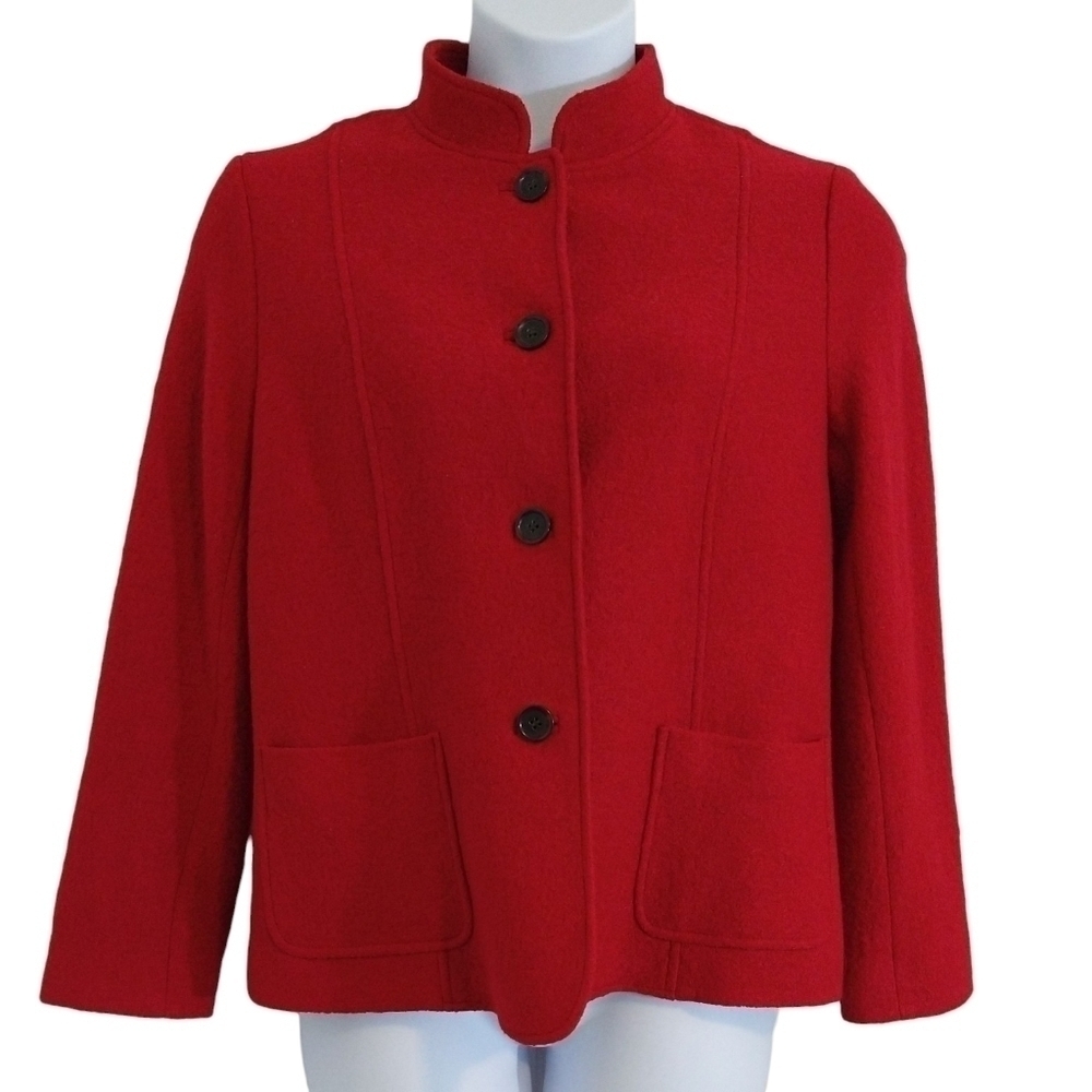 Talbots Wool Blend Red Boucle Texture Stand Collar Button-Up Jacket Classic